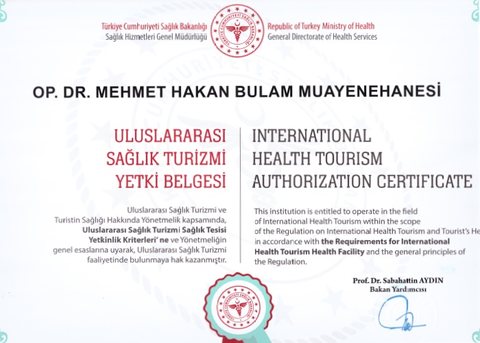 Republic of Türkiye Ministry of Health, International Health Tourism Authorization Certificate